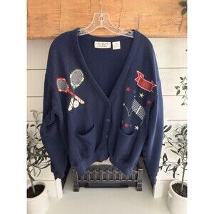 Vintage Christopher & Banks 90s Embroidered Tennis Button Down Cardigan Sz S